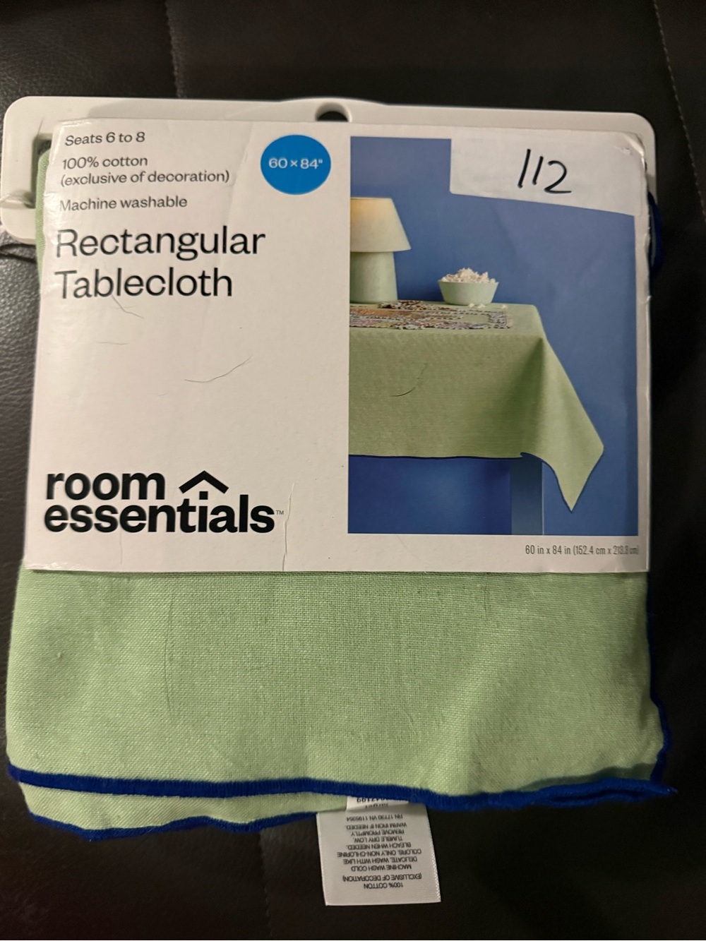 Room Essentials Light Green Rectangular Tablecloth with Blue Trim